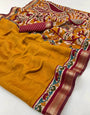 Scintilla Yellow Mul Mul cotten Soft Silk saree With Evocative Blouse Piece
