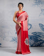 Well Red Ajrakh Printed Satin Crepe Silk Saree