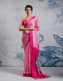 Magenta Pink Ajrakh Printed Satin Crepe Silk Saree