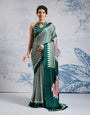 Hellebores Green Ajrakh Printed Satin Crepe Silk Saree