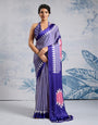 Spruce Blue Ajrakh Printed Satin Crepe Silk Saree