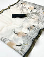 White With Black Digital Printed Linen Saree