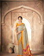 Cream With Yellow Border Ajrakh Hand-Printed Modal Silk Saree