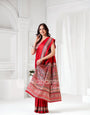Red Ajrakh Hand-Printed Modal Silk Saree With Blouse