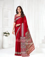 Maroon Ajrakh Hand-Printed Modal Silk Saree With Blouse