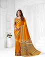 Yellow Ajrakh Hand-Printed Modal Silk Saree With Blouse