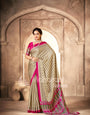 Cream With Rani Border Ajrakh Hand-Printed Modal Silk Saree