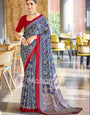 Vivid Blue Ajrakh Printed Soft Modal Silk Natural Print Saree