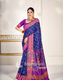 Navy Blue Pure Look ikkat Patola Saree