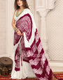 Maroon And White Shibori Gola Bandhej Pure Modal Silk Saree With Blouse