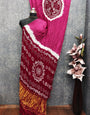 Rani Wth Maroon Kasumbo Bandhej Pure Modal Silk Shibori Bandhani With Zari Pallu
