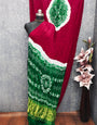 Maroon With Green Kasumbo Bandhej Pure Modal Silk Shibori Bandhani With Zari Pallu