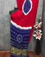 Red With Blue Kasumbo Bandhej Pure Modal Silk Shibori Bandhani With Zari Pallu