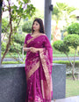 Adoring Wine Linen Silk Saree With Hypnotic Blouse Piece
