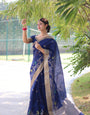 Vivacious Blue Linen Silk Saree With Hypnotic Blouse Piece