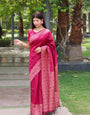 Burnt Pink Banglori Handloom Raw Silk Saree With Rich Pallu And Running Blouse Piece