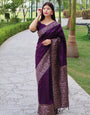Dark Wine Banglori Handloom Raw Silk Saree With Rich Pallu And Running Blouse Piece