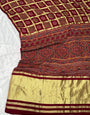 Maroon Ajrakh Gharchola Hand Block Pure Modal Silk Saree With Fancy Ajrakh Zari Pallu