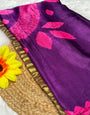Purple Shibori Bandhni Border Pure Modal Silk Plain Saree S1