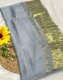 Gray Plain Pure Modal Gajji Silk Saree With Zari Pallu Natural dyeing Saree-8