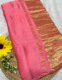 French Pink Plain Pure Modal Gajji Silk Saree With Zari Pallu Natural dyeing Saree-4