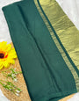 Dark Green Plain Pure Modal Gajji Silk Saree With Zari Pallu Natural dyeing Saree-3