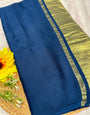 Dark Blue Plain Pure Modal Gajji Silk Saree With Zari Pallu Natural dyeing Saree-2