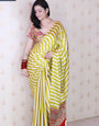 Mustard Yellow Striped Ajrakh Hand-Printed Modal Silk Saree