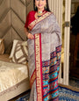 Wine With Maroon Border Ajrakh Kashmiri Modal silk Saree With Blouse