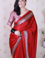 Luxury Maroon Ajrakh Hand-Printed Modal Silk Saree With Blouse