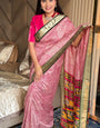 Pink With Black Border Ajrakh Kashmiri Modal silk Saree With Blouse