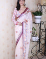 Wine And Creamy Jamdani Soft Silk Saree