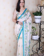Rama And Creamy Jamdani Soft Silk Saree