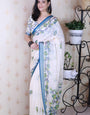 Indigo And Creamy Jamdani Soft Silk Saree