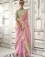 Light Pink Chiffon Fabric With Weaving Zari Work Soft Saree