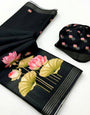 Staggering Black Digital Printed Linen Soft Saree Blouse Piece