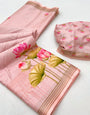 Woebegone Pink Digital Printed Linen Soft Saree Blouse Piece