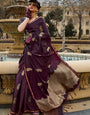 Dark Wine Woven Design Zari Silk Blend Banarasi Saree