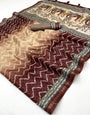 Beleaguer Maroon Maheshwari Cotton Silk Saree With Digital Prints