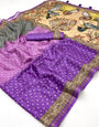 Flamboyant Purple Maheshwari Cotton Silk Saree With Digital Prints