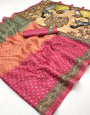 Dissemble Pink Maheshwari Cotton Silk Saree With Digital Prints