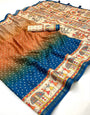Impressive Blue Maheshwari Cotton Silk Saree Featuring Classic Bandhani Prints