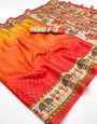 Prettiest Orange Maheshwari Cotton Silk Saree Featuring Classic Bandhani Prints