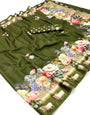 Harlequin Green Pure Georgette Floral Printed Trending Saree