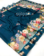 Vista Blue Pure Georgette Floral Printed Trending Saree