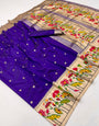 Navy Blue Woven Paithani Soft Silk Saree