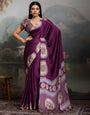 Tacao Wine Ajrakh Printed Satin Crepe Silk Saree