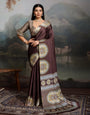 Brunette Brown Ajrakh Printed Satin Crepe Silk Saree