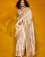 White Spun Silk Saree With Blouse Piece
