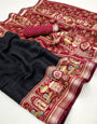 Confounding Black Mul Mul Cotton Soft Saree With Blouse